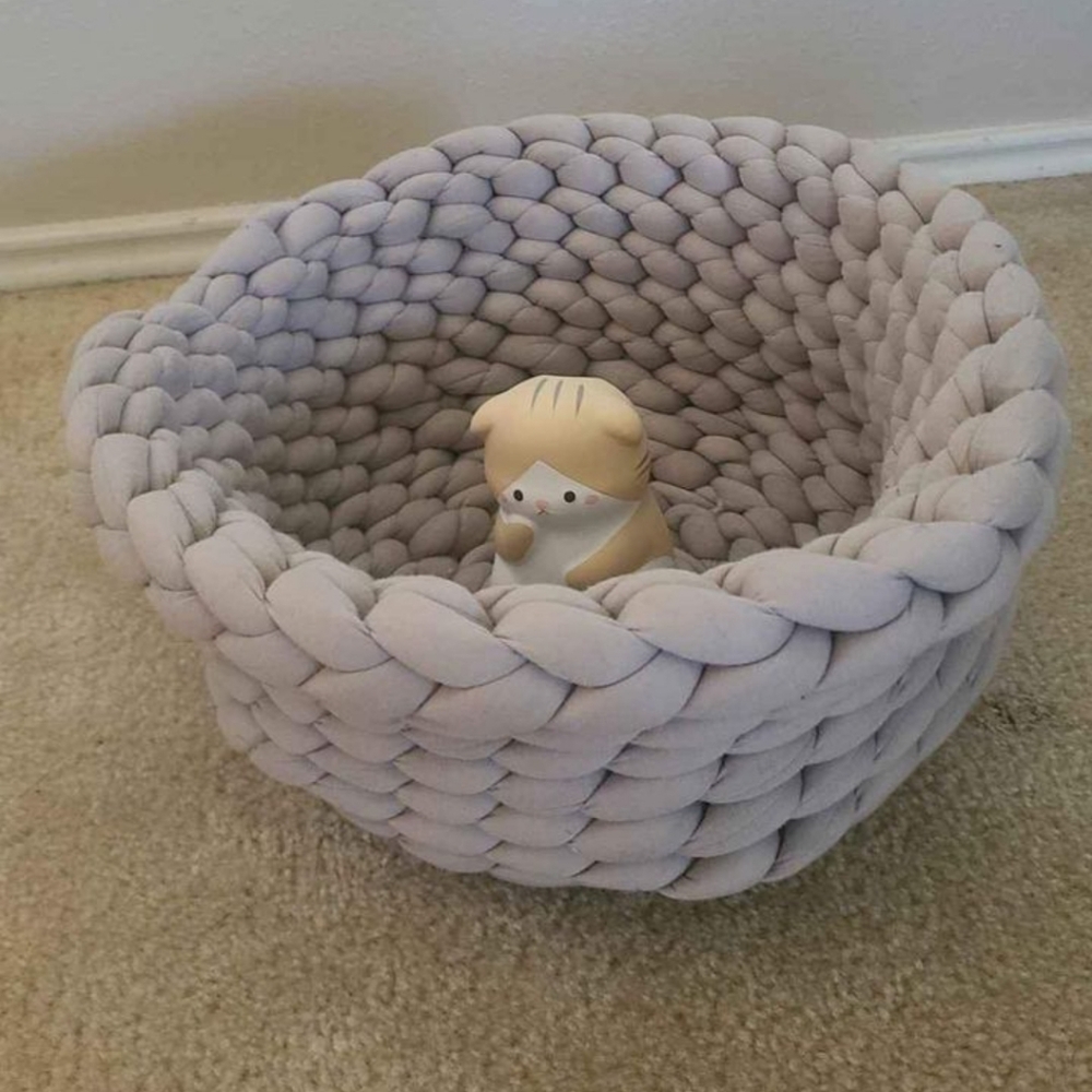 Grey Thick Hand Crochet Pet Bed